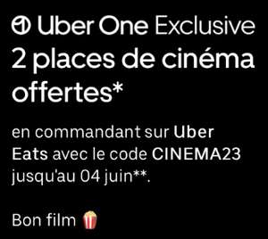 [Membres Uber One] 2 Places de cinéma offerte pour une commande de minimum 20€