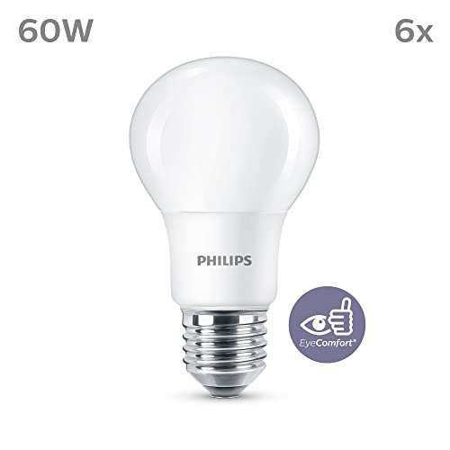 Philips, pack de 6 ampoules E27 LED 60W, blanc chaud pas cher 