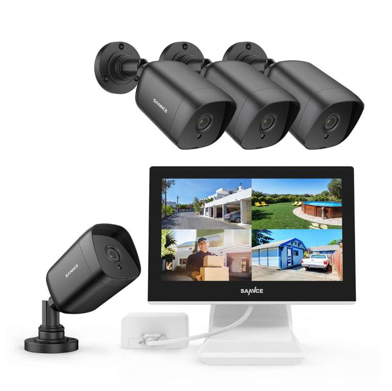 Système de vidéosurveillance extérieur SANNCE - 4 Caméras 1080p 2MP IP66 + DVR 4CH avec Ecran LCD 10.1"