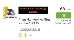 Montage offert sur les pneus Hankook - Ex: Lot de 2 Pneus Hankook veNtus Prime 4 K135 + Montage
