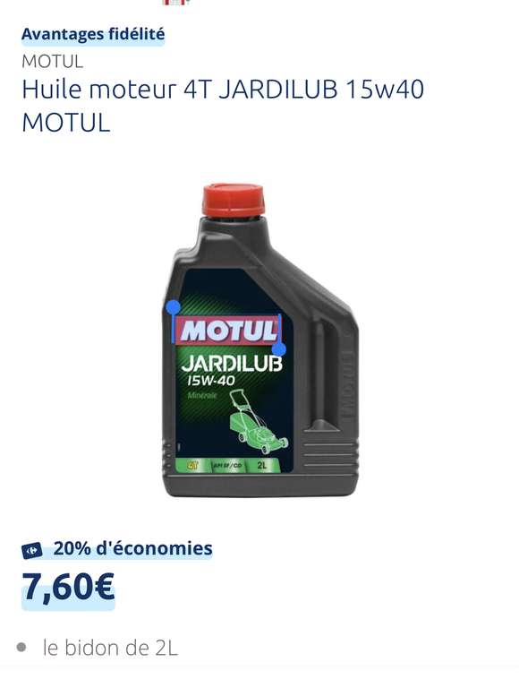 Sélection d'Huile moteur Motul Jardilub en promotion - Ex: Huile Moteur Motul 4T 15w40 - 2L (Via 1,52€ sur la carte de fidélité)