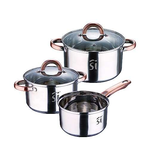 Batterie de cuisine : casseroles avec couvercle(2,5 L) (3,38 L), Onil, induction + set 3 poêles Navy Red & Marble 16 + 20 + 24 cm, induction
