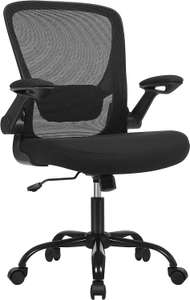 Chaise de bureau ergonomique Songmics OBN37BK- Support lombaire, Dossier textilène, Accoudoirs rabattables, Noir, 66x 60x 107 cm (2 Coloris)