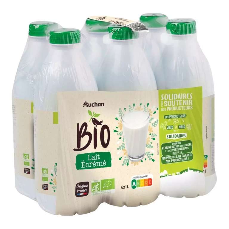 Pack 6x1L de lait écrémé équitable UHT bio (via 0,45€ cagnottés) - Taverny (95)