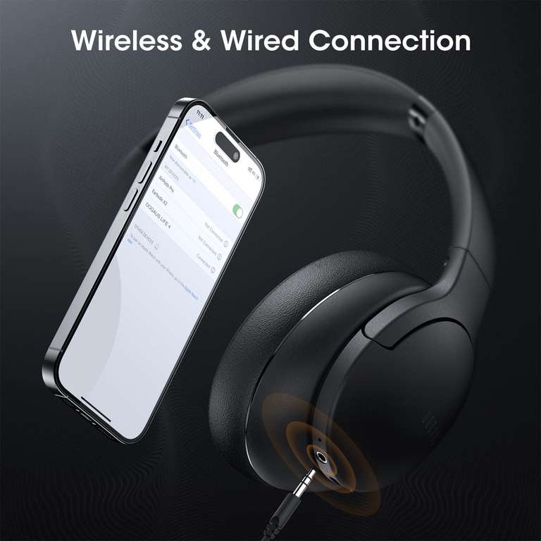 DOQAUS Casque Bluetooth sans Fil 3 Modes EQ Bluetooth 5.3 - 90H Cache Oreilles - Casque sans Fil stéréo - HiFi Microphone