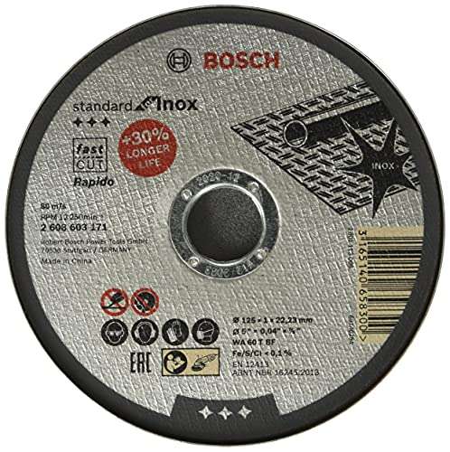 Lot de 10 disques à tronçonner Bosch Accessoiries Standard pour Inox Rapido WA 60 T BF (Ø 125 mm)