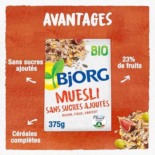 Céréales BIO Bjorg - Raisin, Figue, Abricot - Sachet 375 g (Via coupon de 20% prévoyez et économisez)
