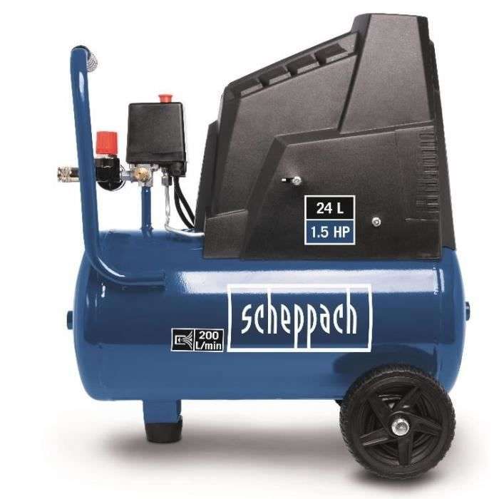 Compresseur d'air horizontal Scheppach HC30o - 24L, 110 W, 8 bars (Livré avec un jeu de 13 accessoires)