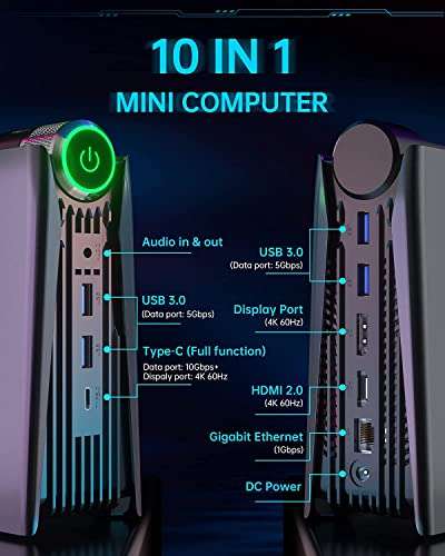 Mini PC AceMagician AMR5 RGB - Ryzen 5 5600U, RAM 16 Go, SSD 512 Go, Wifi 6, BT 5.2, 4x USB, USB-C, HDMI, DP, RJ45, W11 Pro (Vendeur tiers)