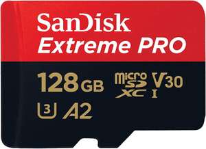 Carte mémoire microSDXC SanDisk Extreme Pro 128 Go + Adaptateur SD - A2 Jusqu'à 170 Mo/s, Classe 10, U3, V30