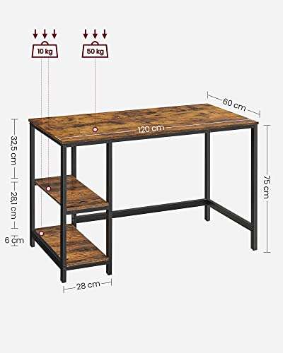 VASAGLE Bureau 120 cm avec rangement