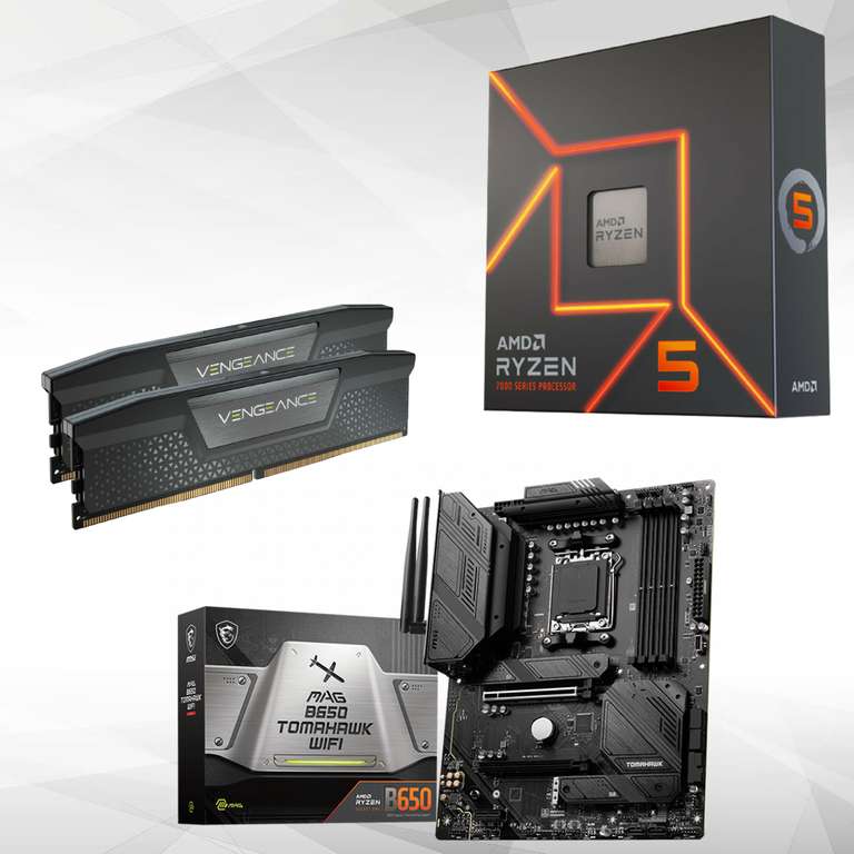 Kit processeur AMD Ryzen 5 7600 + carte mère MAG B650 Tomahawk Wi-Fi + RAM Corsair Vengeance DDR5 - 32 Go (2 x 16 Go), 5600 Mhz, DDR5