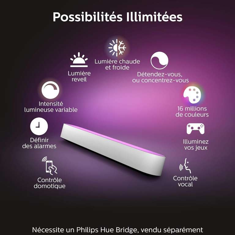 Lampe Philips Hue Play White & Color Ambiance (kit de base) - Blanc, fonctionne avec Alexa, Google Assistant et Apple Homekit