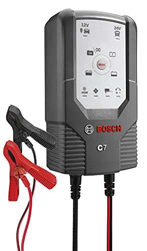 Chargeur Bosch C7 12V/24 V / 7 A pour Batteries Plomb-Acide, GEL, Start/Stop EFB, Start/Stop AGM