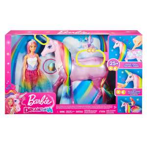 Jouet Playset Poupée Barbie Dreamtopia et Licorne Rose Lumières Magiques