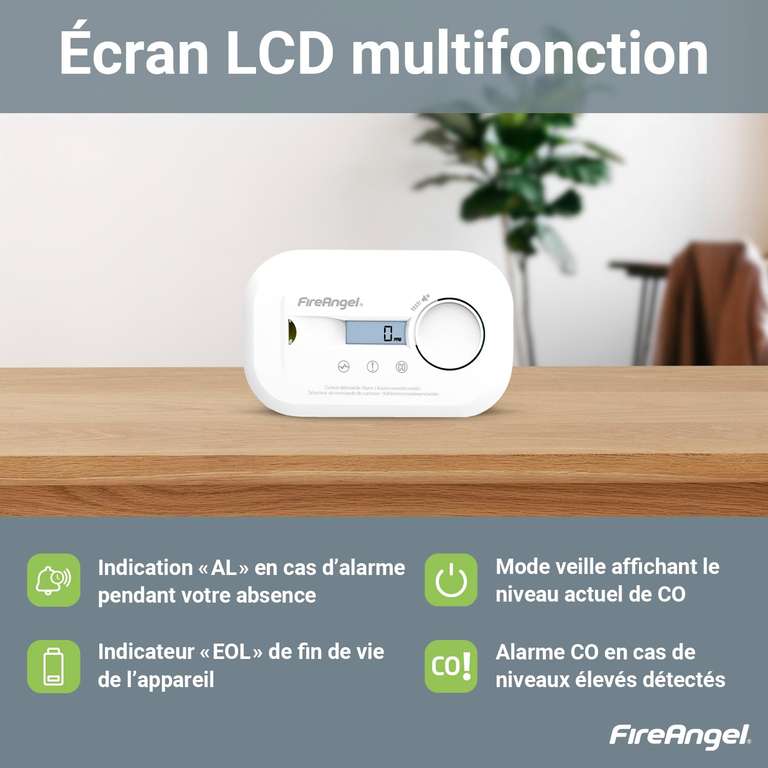 FireAngel FA3820 - Détecteur De Monoxyde De Carbone Portable - Pile 10 Ans - Alerte Précoce - Pour Maison & Voyage