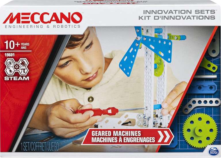 Kit d'inventions Meccano avec 3 Engrenages (188 pièces)