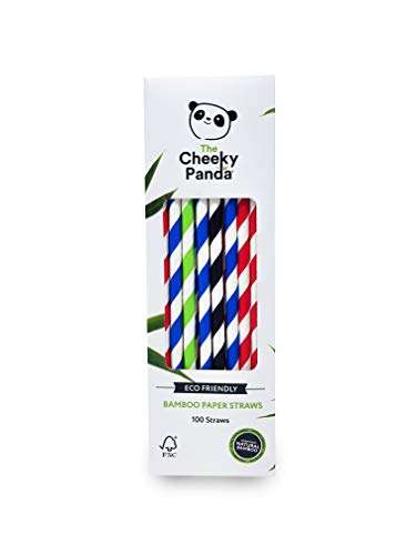 Paquet de 100 Pailles en papier multicolores The Cheeky Panda - 100% biodégradable, Bambou
