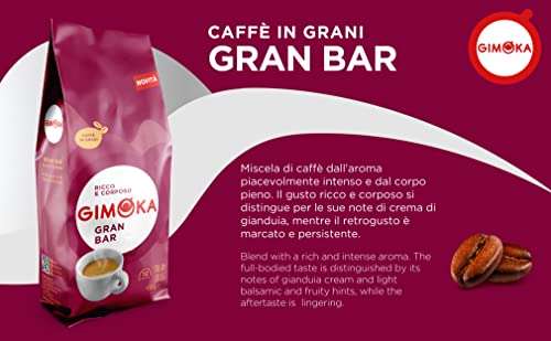 Café En Grains Gimoka - 2 x 1 Kg, Mélange Gran Bar, Intensité 12