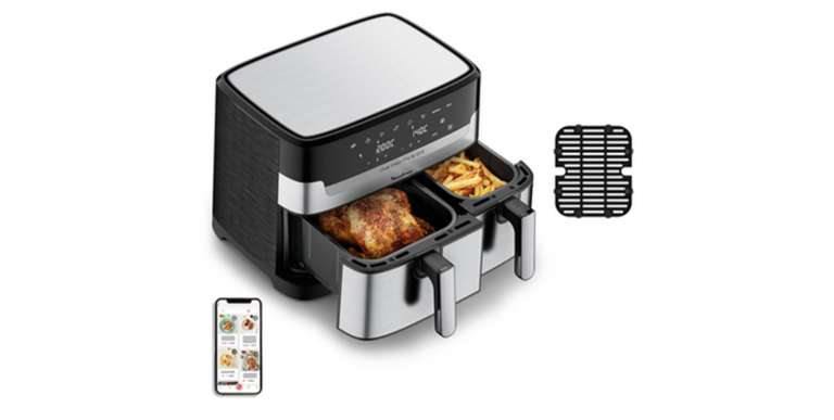 Moulinex Friteuse a Air Dual Easy Fry & Grill Inox 2 Tiroirs EZ905D20