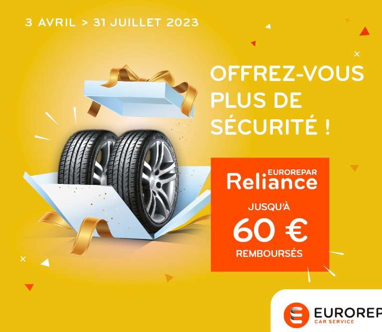 [ODR] Jusqu'à 60€ remboursés pour l'achat et le montage de pneus Eurorepar Reliance dans un centre Eurorepar car service