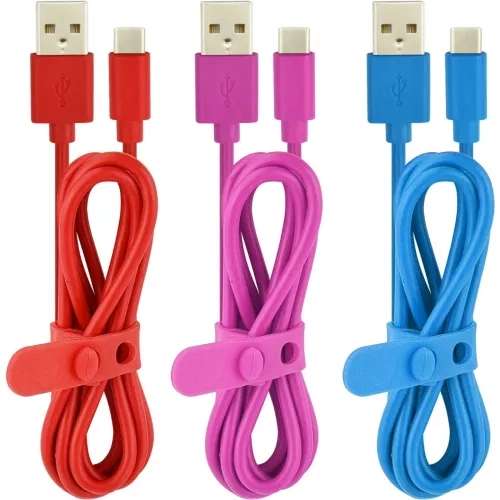 Lot de 3 câbles USB > USB type-C EssentielB - bleu, rose & rouge, 3x1 m