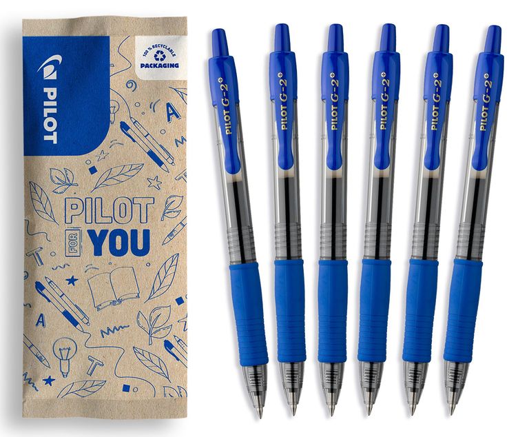 Lot de 6 G2 Plus Pilot Stylos Roller - Encre Gel Rétractables et Rechargeables, Excellent Confort d'Écriture, Bleu, Pointe Moyenne — promo Maison