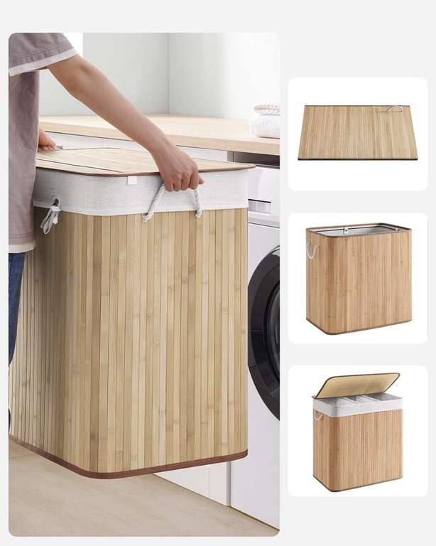 Panier à linge pliable avec couvercle, 150L, tri 3 sections - Songmics | Emob