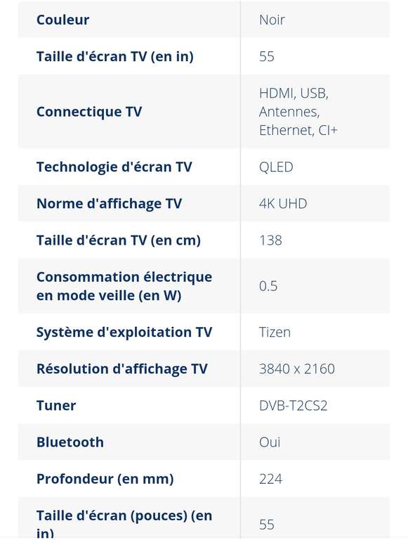TV QLED 55" Samsung QE55Q60B 2022 - 4K UHD, Smart TV