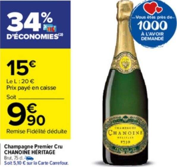 Bouteille de champagne Premier Cru Chanoine Héritage - 75 cl (via 5.10€ sur la carte fidélité)
