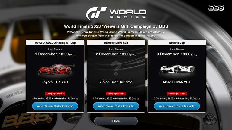 Toyota FT-1 VGT, Mazda LM55 VGT et Vision Gran turismo offerts pour Gran Turismo 7 sur PS4 & PS5 (Dématérialisé)