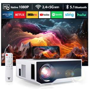 Mini Vidéoprojecteur Portable 1080P Natif - 20000 Lumens - Compatible 4K - Bluetooth 5.2 - Écran Jusqu'à 300" - 10