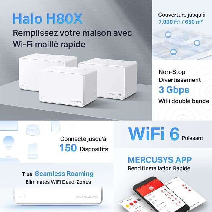 WiFi 6 Mesh AX3000 Mbps - MERCUSYS Halo H80X (3 Pack) (Vendeur tiers)