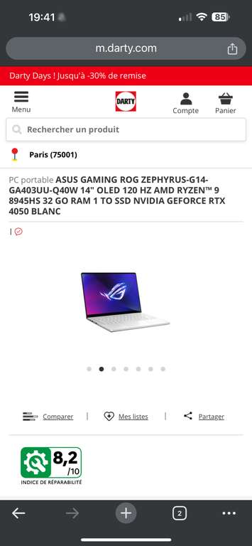 PC portable 14" Asus Gaming ROG Zephyrus G14-GA403UU-Q40W - OLED 120 HZ, Ryzen 9 8945HS, 32 Go RAM, 1 TO SSD