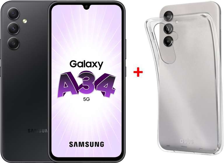Smartphone Samsung Galaxy A34 5G - 128 Go (Non compatible avec Samsung Pay et Wallet) + Coque de protection