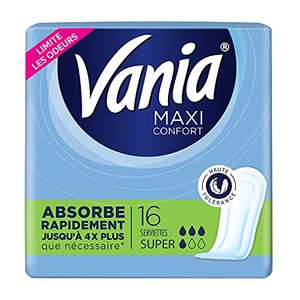 Lot de 16 serviettes hygiéniques Vania - Maxi Confort, Sans Parfum (Via Prévoyez et Économisez)