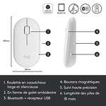 Souris Sans Fil Logitech M350 Pebble - Bluetooth / 2.4 GHz + Mini Récepteur USB, blanc