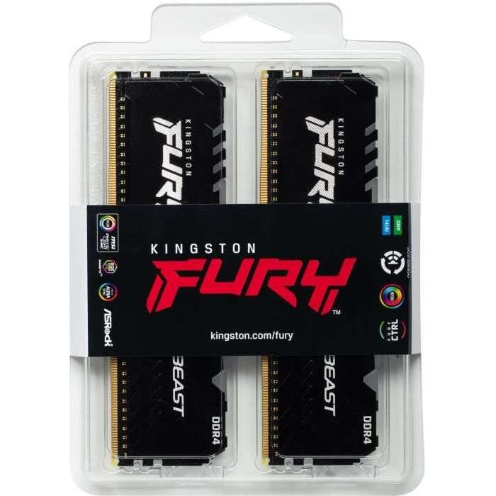 Kit Mémoire RAM DDR4 Kingston FURY Beast RGB - 16 Go (2 x 8 Go), 3200 MHz, CL16 (KF432C16BBAK2/16) + Deezer Premium 4 mois offerts