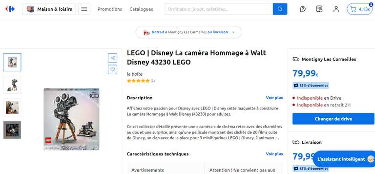 Sélection de Lego en promotion - Ex: Lego Disney La caméra Hommage à Walt Disney (811 pièces, 43230, via 12,00€ sur la carte)