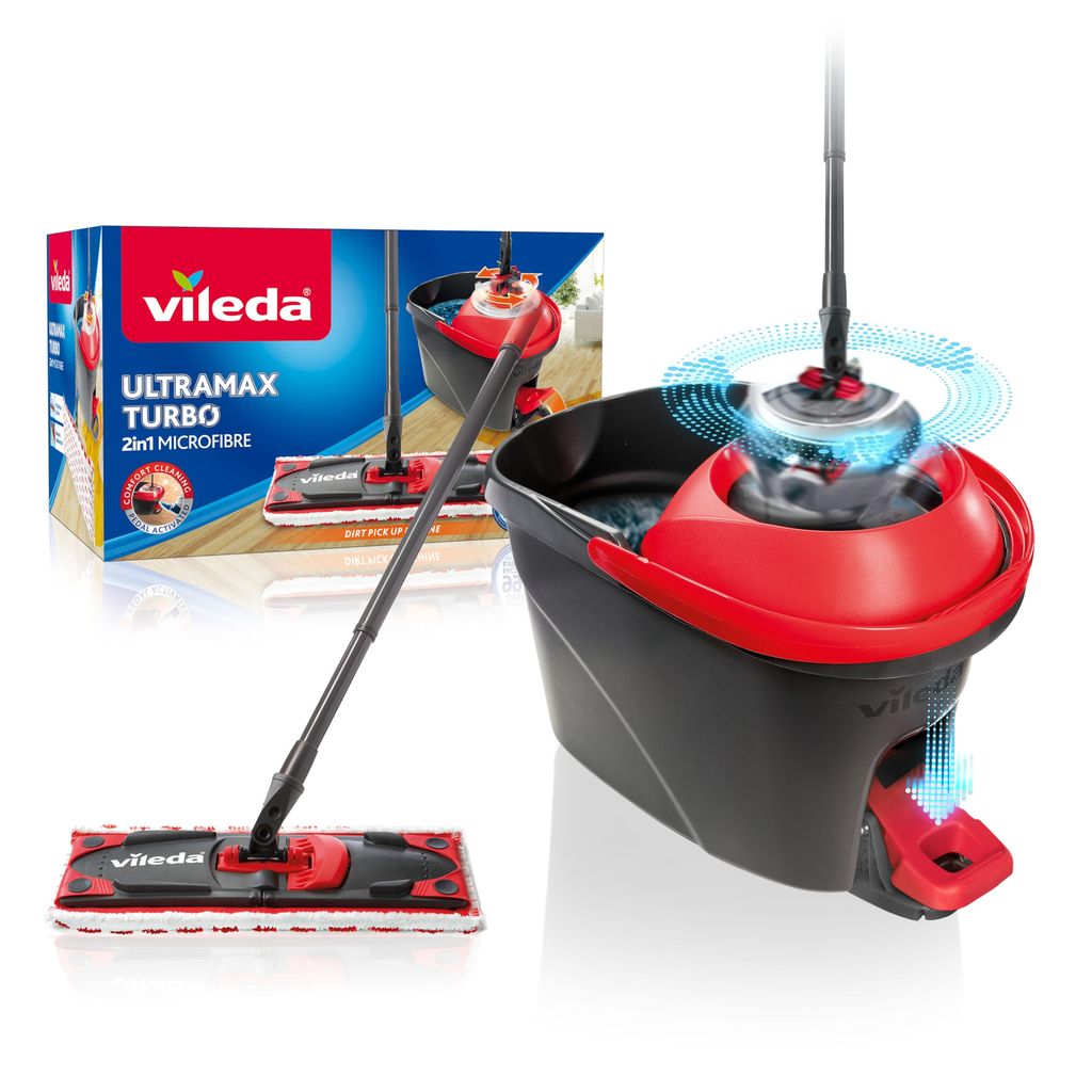 [Prime] Balai Serpillière Vileda Ultramax Turbo - Balai Plat, avec Seau Essoreur, Lavette avec 80% de Microfibre