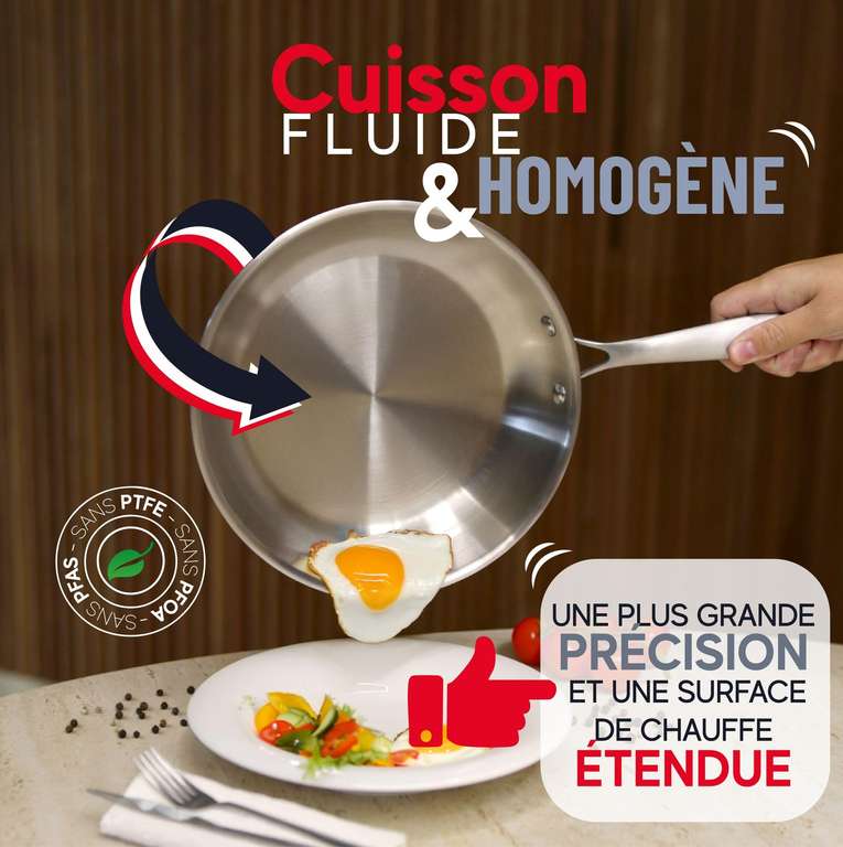 MENASTYL Wok Triply 28 Cm Acciaio Inox - Made In France, Adatto A Induzione - 3