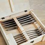 Set de 12 couverts à steak Zwilling - 6 couteaux + 6 fourchettes, avec boîte de rangement en bois