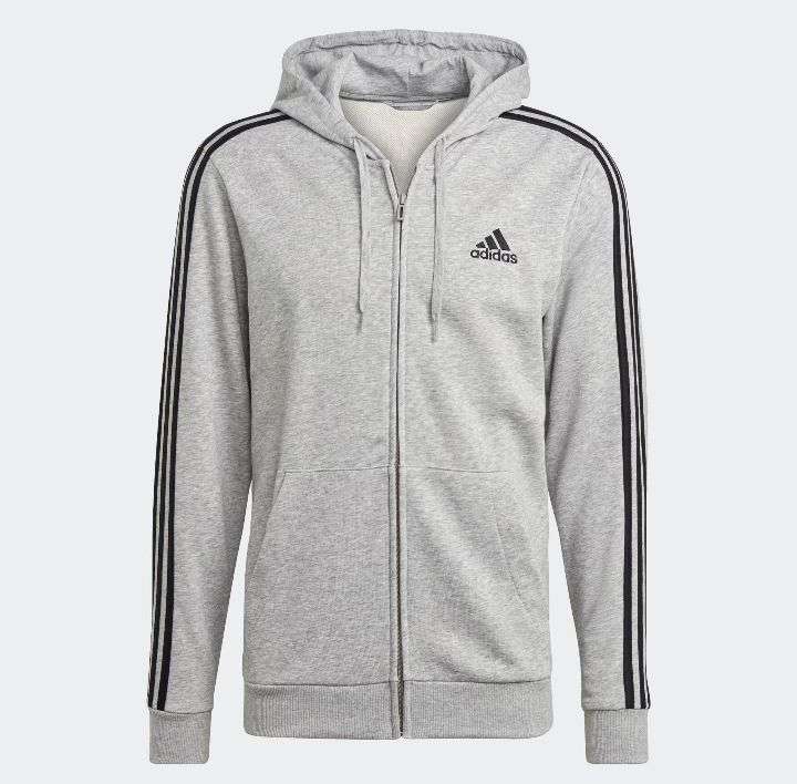 Sweatshirt Full-zip homme adidas Essentials 3-Stripes - Gris, Tailles du S au XL