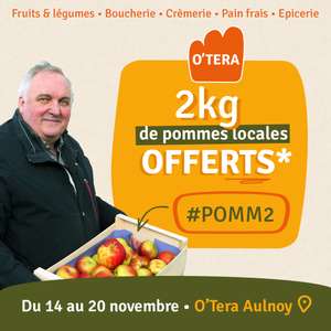 Pour un achat en magasin = 2Kg de pommes offertes chez O'tera Aulnoy-Les-Valenciennes (59)