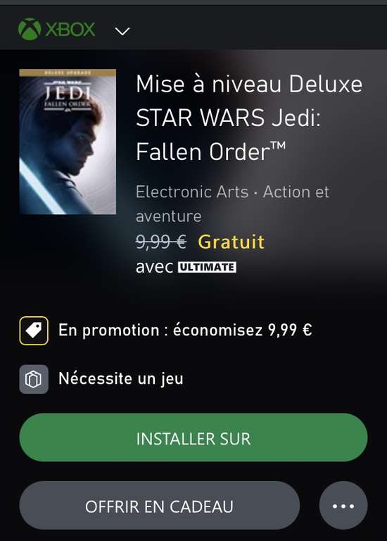 [Abonnés Game Pass] Mise à niveau Deluxe Gratuit pour Star Wars Jedi : Fallen Order sur Xbox One & Series (Dématérialisé)