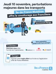 [Franciliens] Sélection de trajets en Covoiturage offerts - Île-de France Mobilités