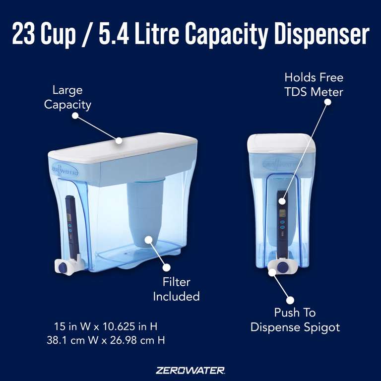 Carafe filtrante d'eau ZeroWater - 5.4L, en 5 étapes