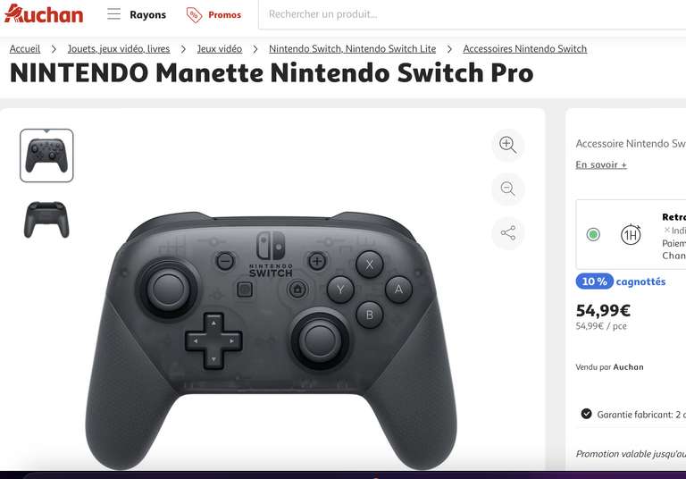 Manette Nintendo Switch Pro (via 5.49€ fidélité) –