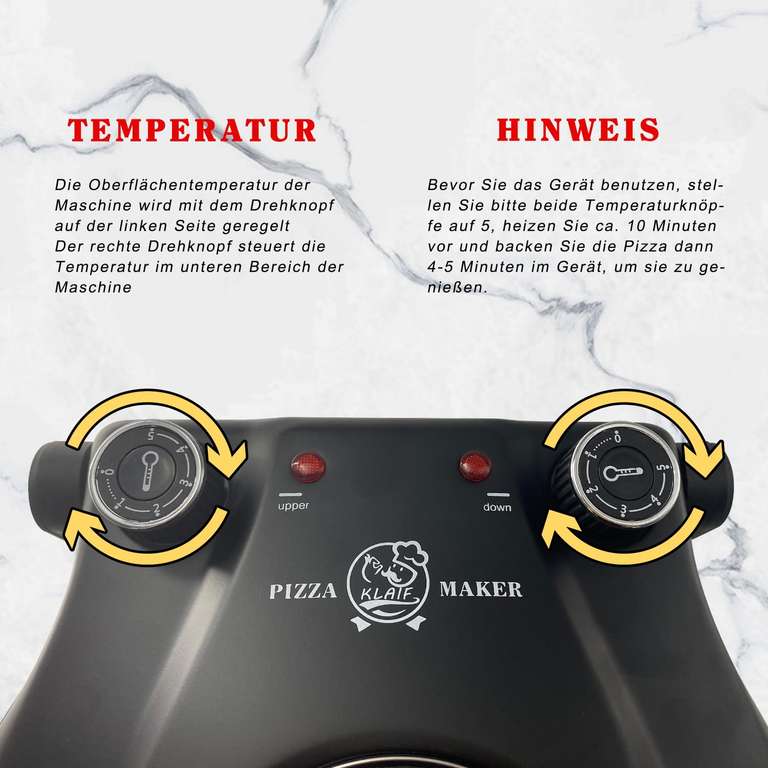[Prime] Four électrique à pizza Klaif - 420℃, 1200W, 5 niveaux de température, plaque pierre réfractaire 31cm, Noir ou rouge (vendeur tiers)