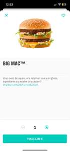 Burger Big Mac à 3€ en commandant sur deliveroo